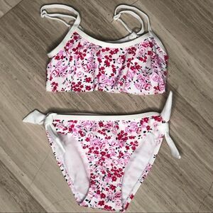 Snapper Rock Floral Flounce Bikini Swimsuit Beach Pool Vacation Trip Red Pink 3T